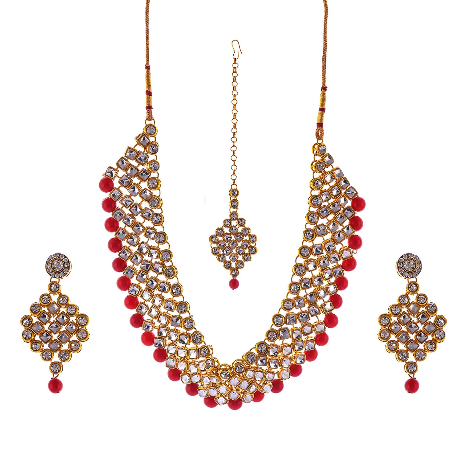 Gold-Polished Alloy Mehrron Kundan Choker Necklace Set With Maangtika - The Pari