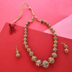 Gold-Polished Alloy Victorian Look Classy Mala Necklace With Earrings - The Pari