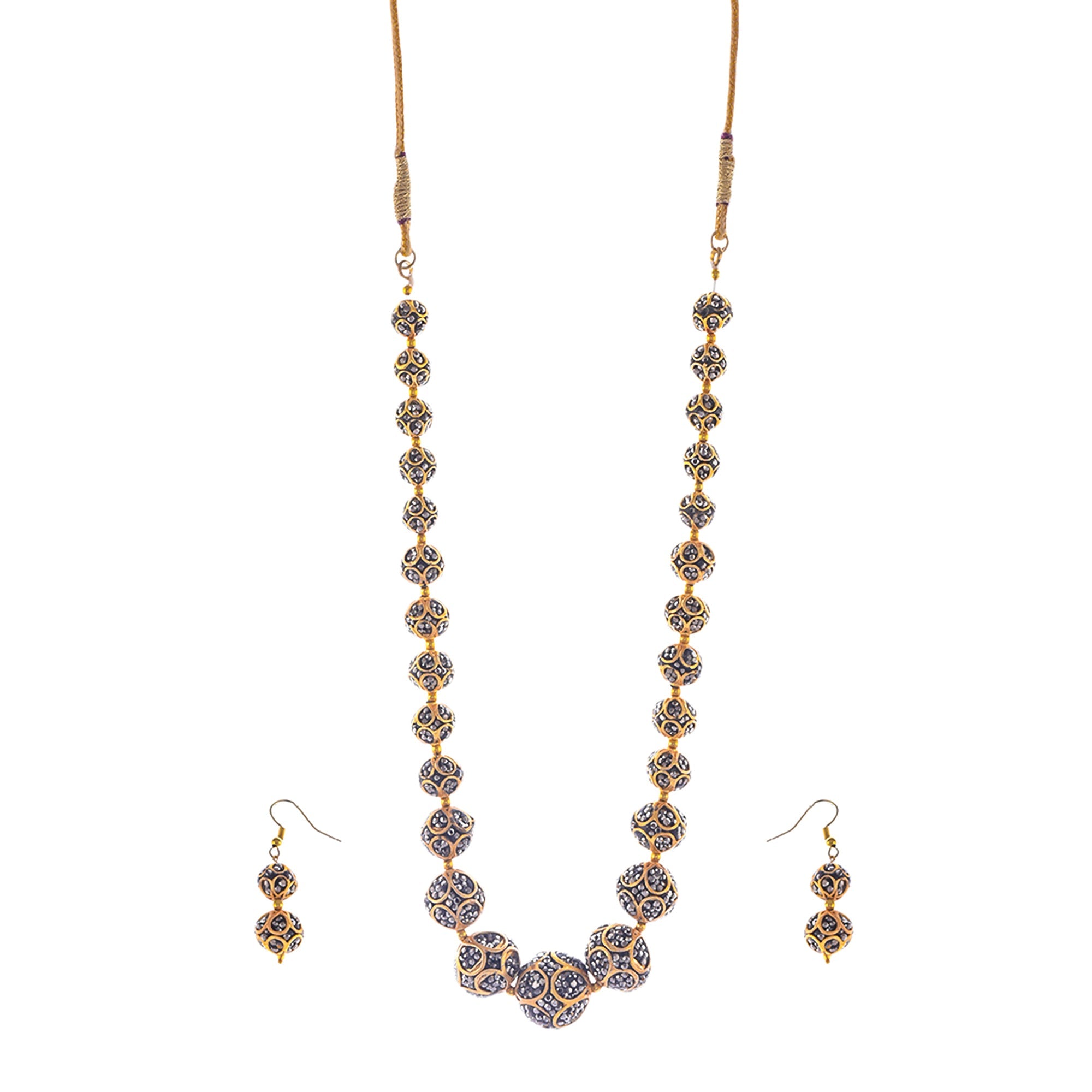Gold-Polished Alloy Victorian Look Classy Mala Necklace With Earrings - The Pari