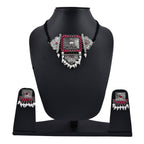 Silver-Plated Alloy Oxidised Tribal Pendant Choker Necklace - The Pari