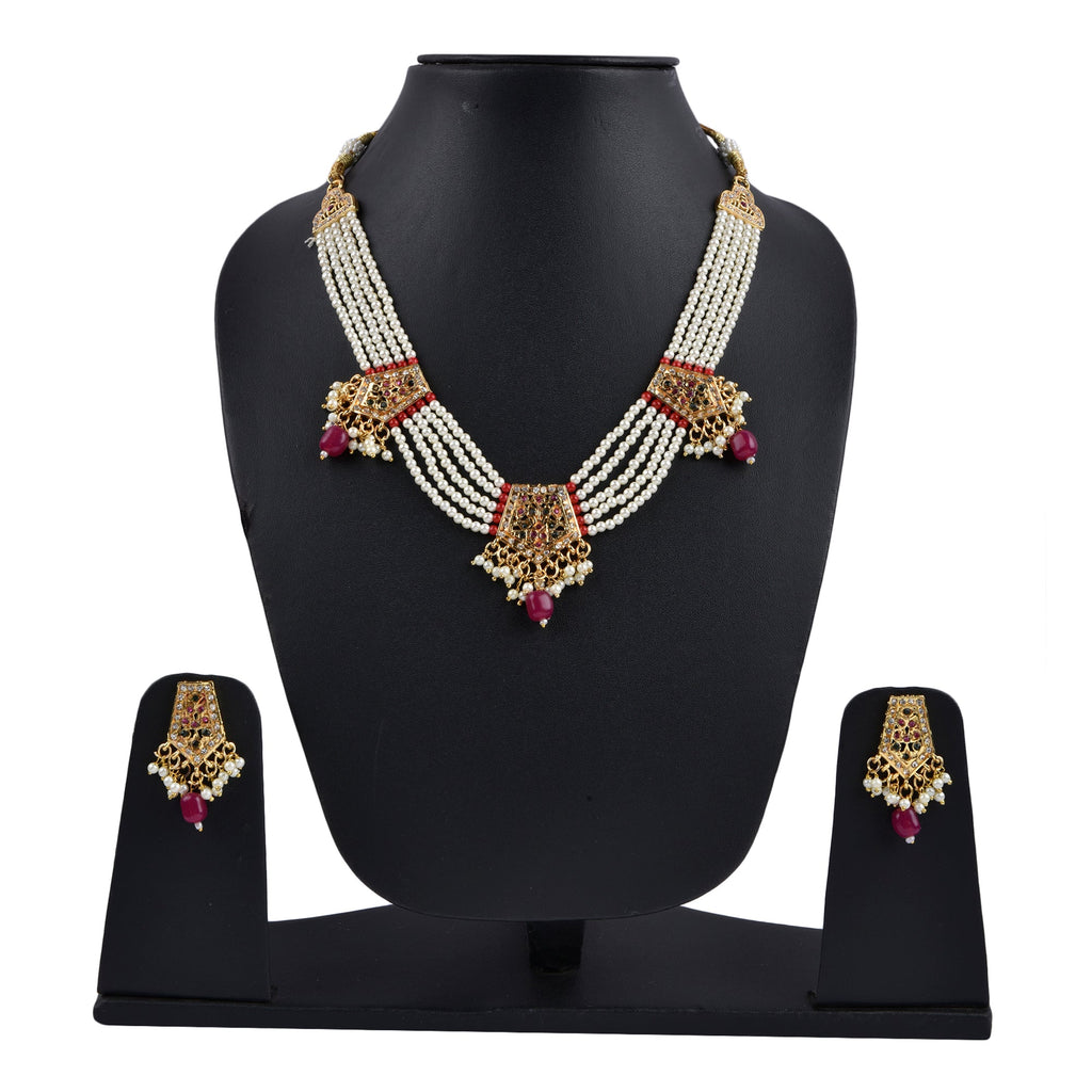 Gold-Polished Alloy Pearl Choker Set With Jadau Kundan Work Motifs - The Pari