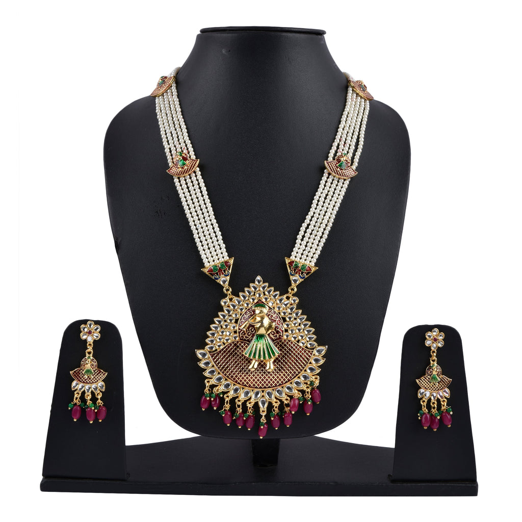 Gold-Polished Alloy Long Pearl Rani Haar With Designer Pendant - The Pari