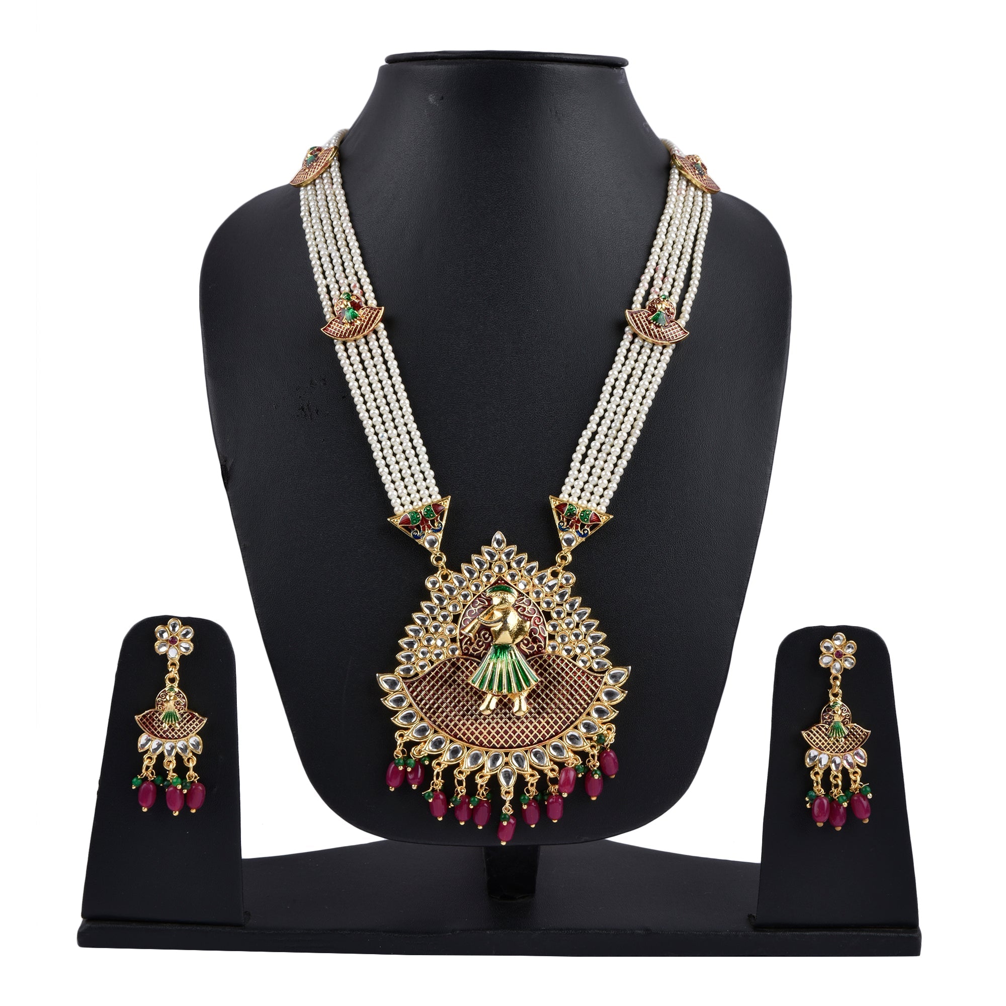 Gold-Polished Alloy Long Pearl Rani Haar With Designer Pendant - The Pari
