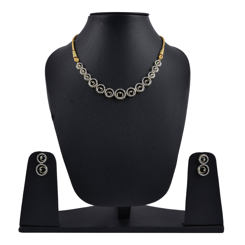 Rhodium-Plated Alloy American Diamond Circle Style Necklace With Earring Ring And Bracelet Set - The Pari - Distacart