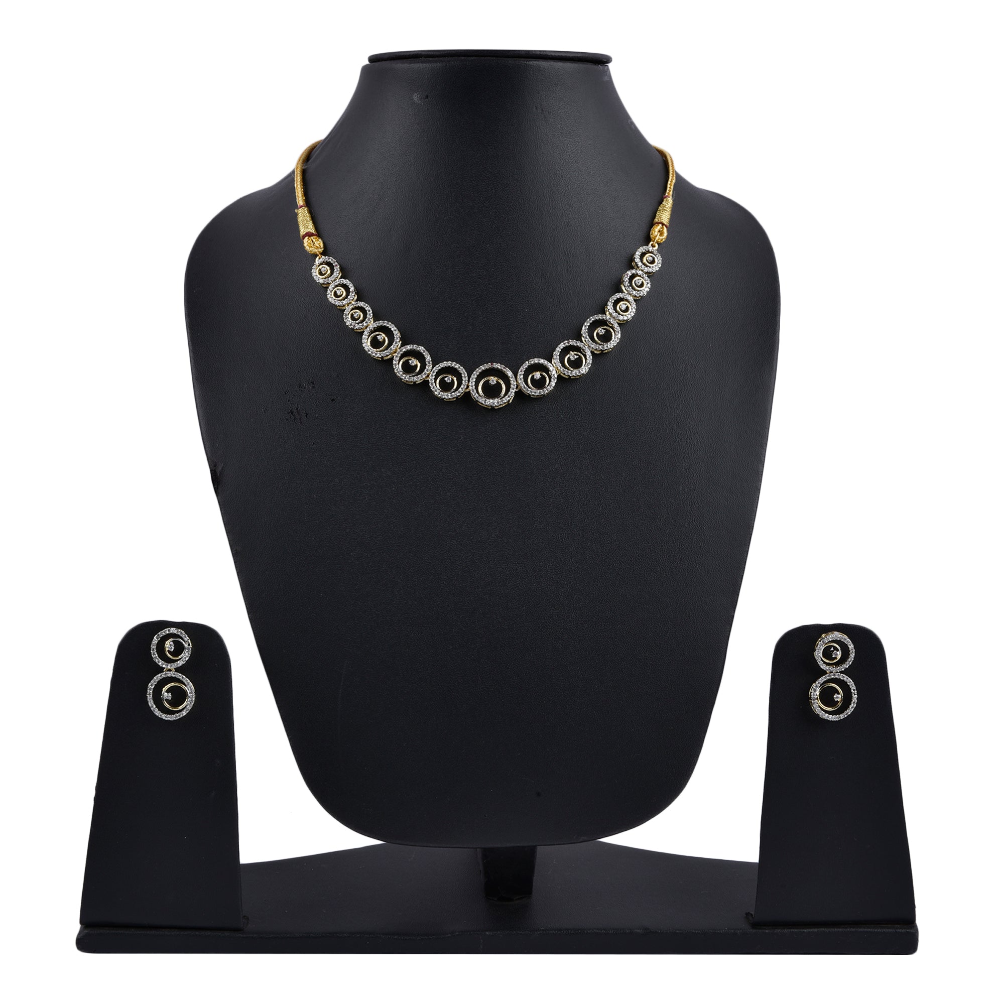Rhodium-Plated Alloy American Diamond Circle Style Necklace With Earring Ring And Bracelet Set - The Pari - Distacart