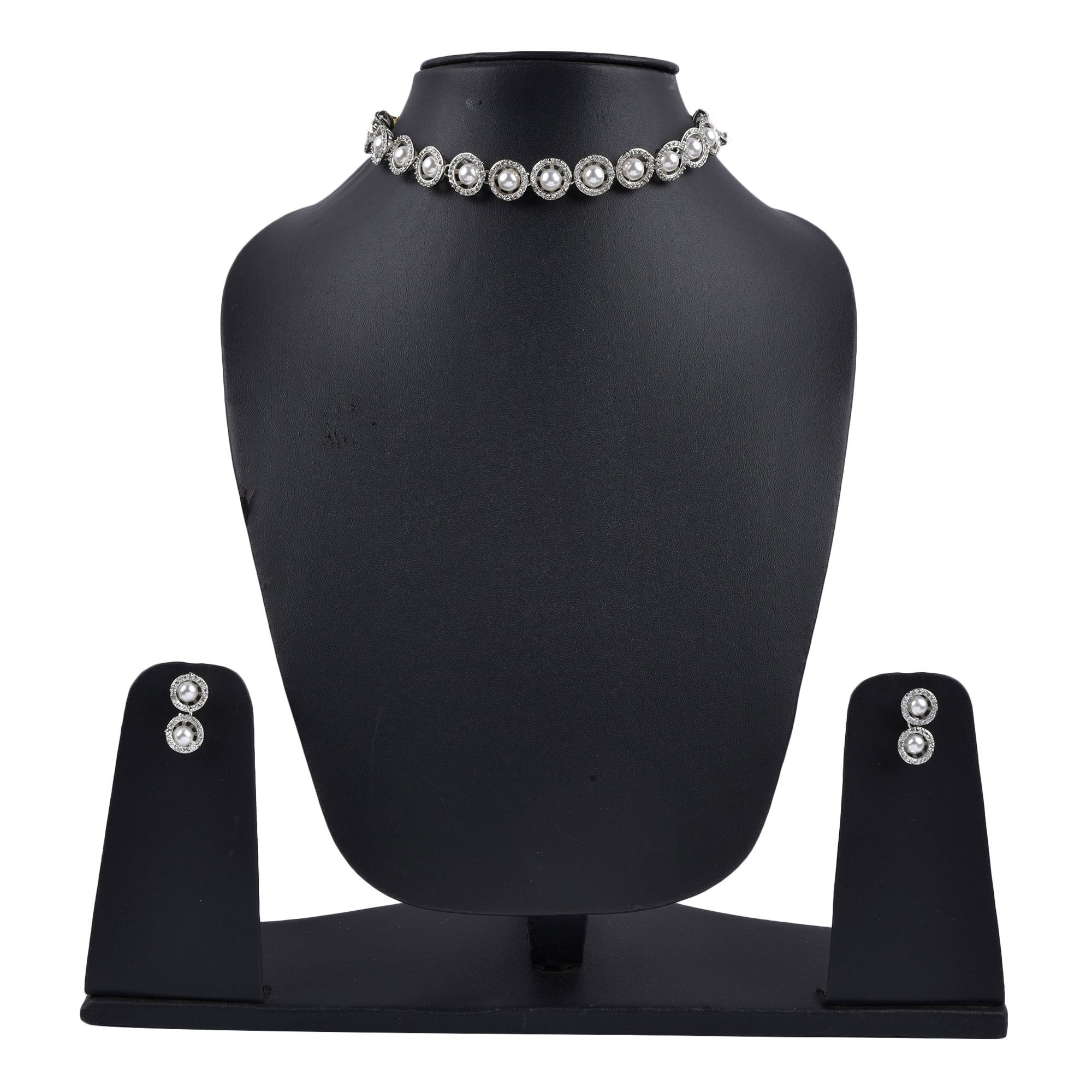 Rhodium-Plated Alloy Silver Ad Necklace With Pearls - The Pari