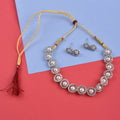 Rhodium-Plated Alloy Silver Ad Necklace With Pearls - The Pari