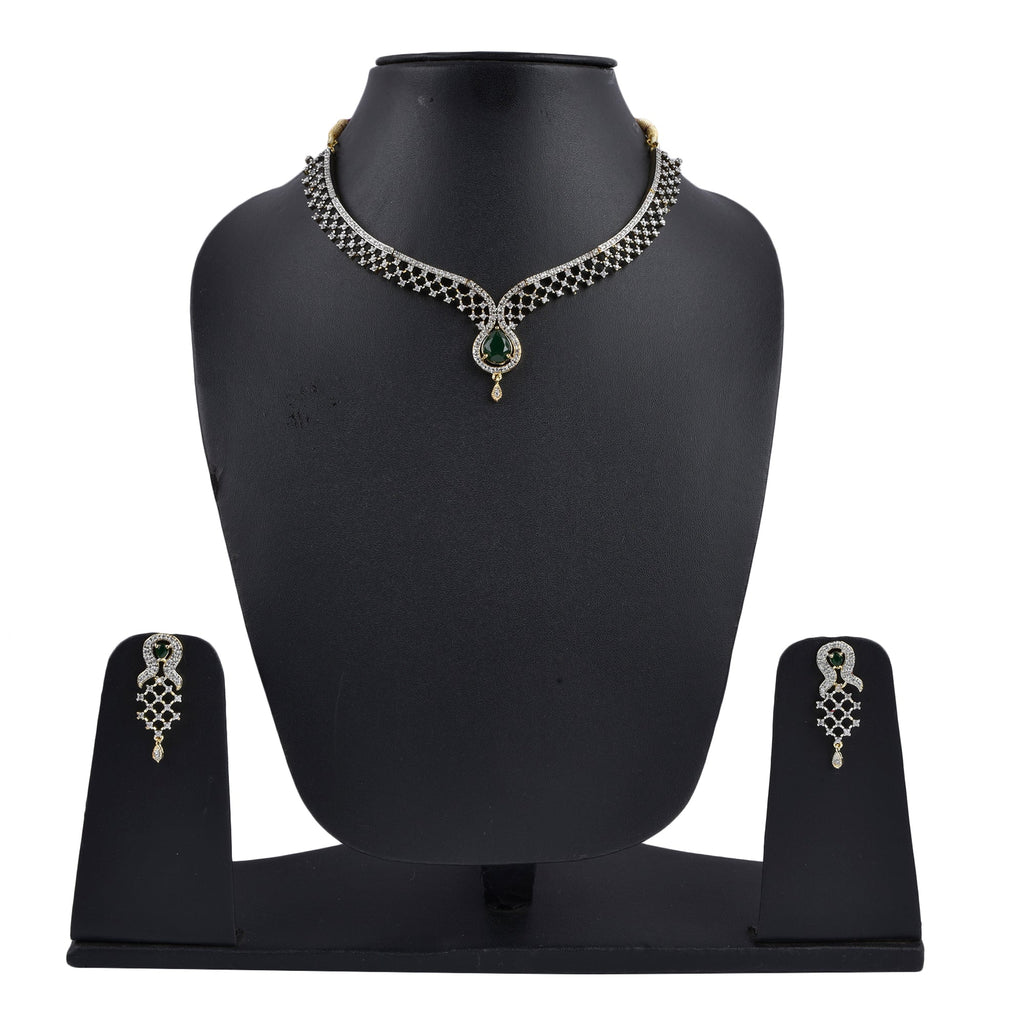 Rhodium-Plated Alloy Green Classy Ad Necklace Set - The Pari