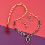 Rhodium-Plated Alloy Green Classy Ad Necklace Set - The Pari