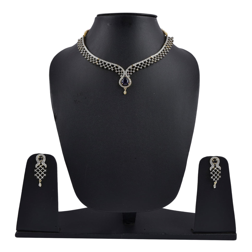 Rhodium-Plated Alloy Blue Classy Ad Necklace Set - The Pari