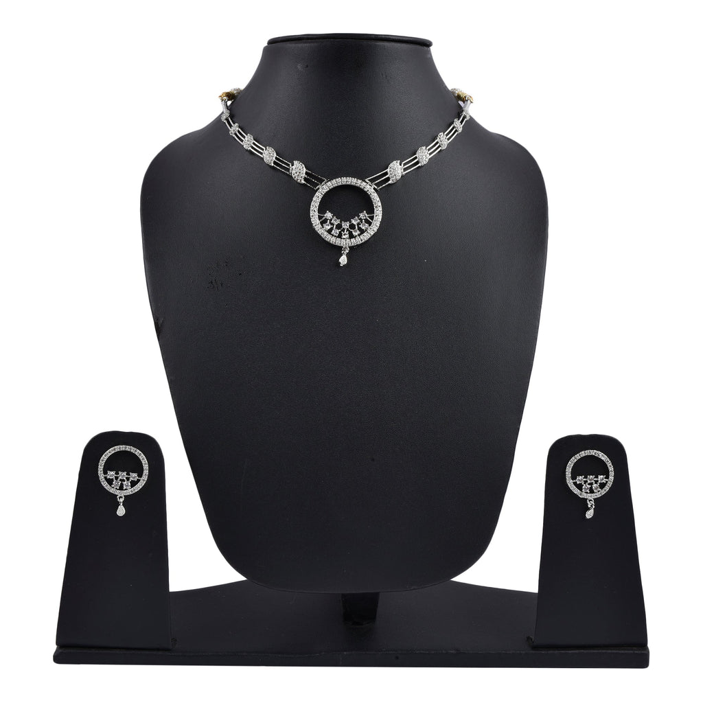 Rhodium-Plated Alloy Round Motif Ad Necklace Set - The Pari