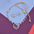 Rhodium-Plated Alloy Round Motif Ad Necklace Set - The Pari