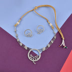 Rhodium-Plated Alloy Round Motif Ad Necklace Set - The Pari