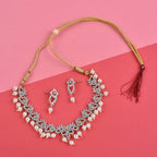 Rhodium-Plated Alloy Pearl Hanging Designer Choker Necklace - The Pari