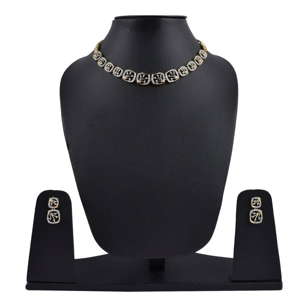 Rhodium-Plated Alloy Designer Ad Square Necklace Set - The Pari
