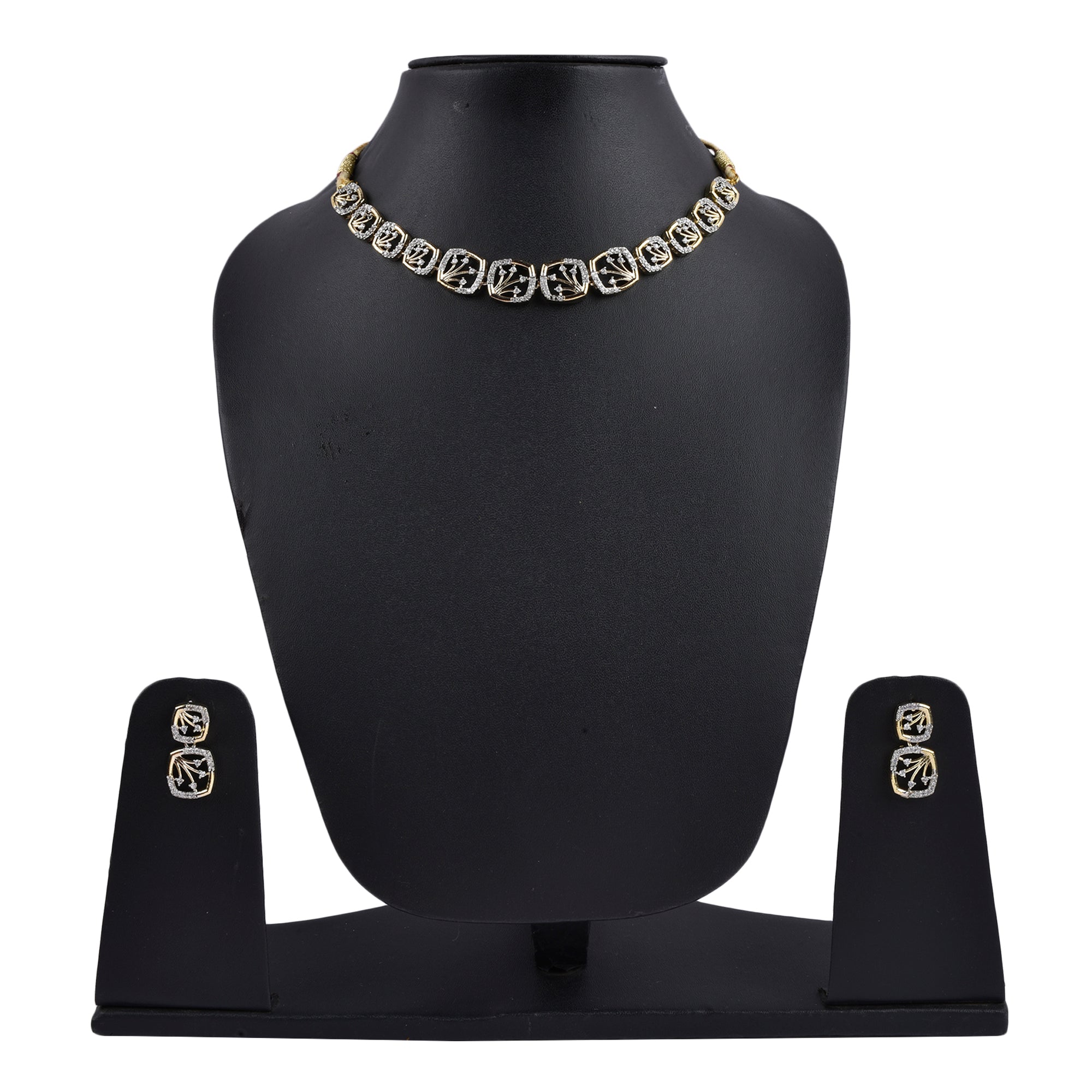 Rhodium-Plated Alloy Designer Ad Square Necklace Set - The Pari
