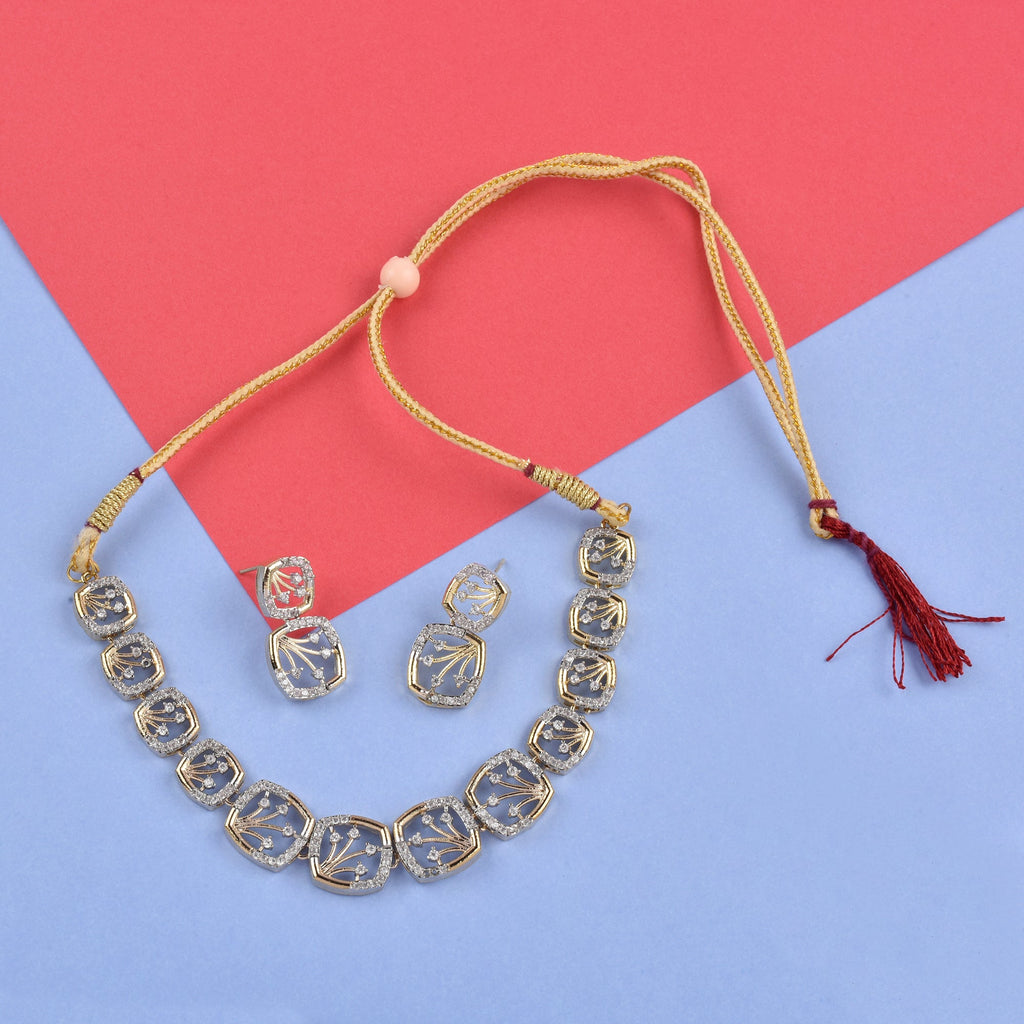 Rhodium-Plated Alloy Designer Ad Square Necklace Set - The Pari