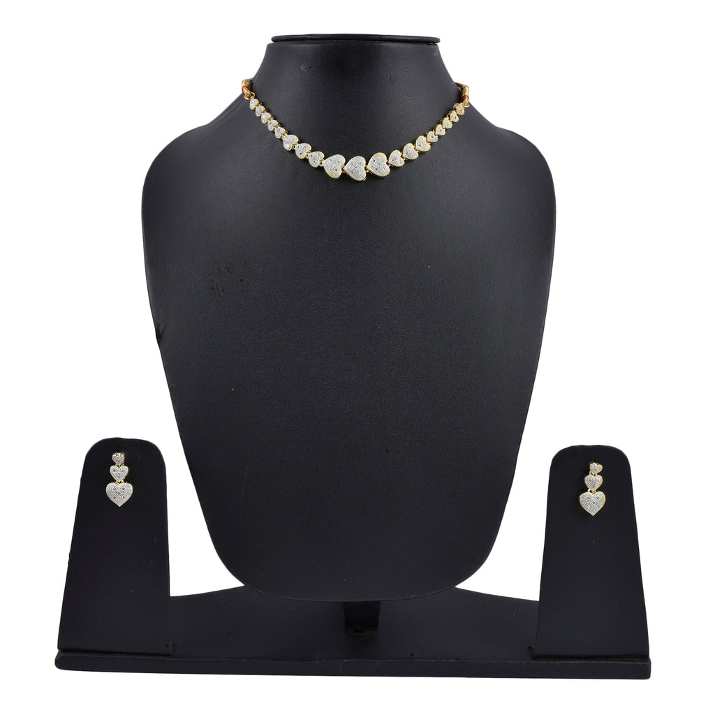 Rhodium-Plated Alloy Heart Shape Ad Necklace With Bracelet - The Pari - Distacart