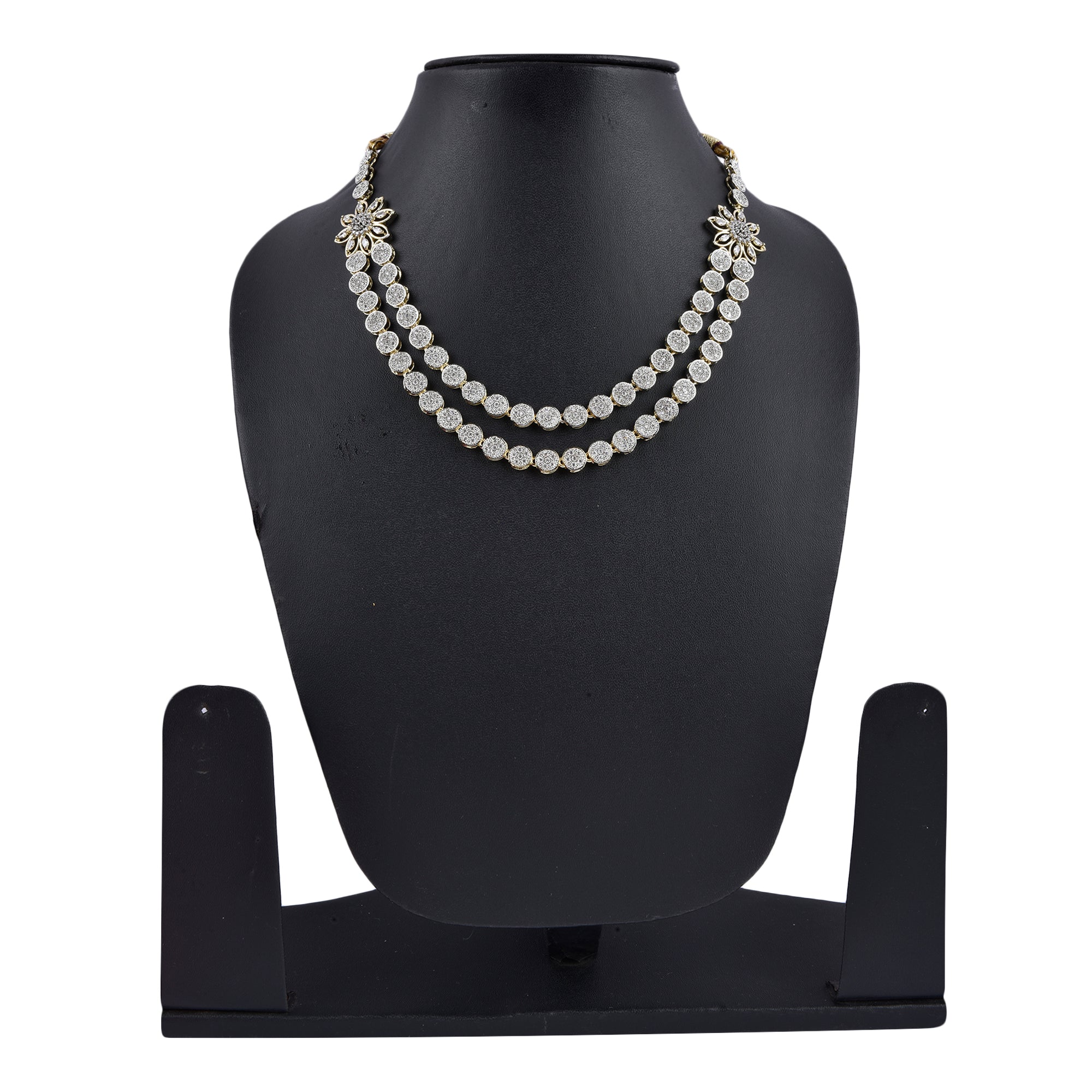 Rhodium-Plated Alloy Double Layer Ad Necklace Set - The Pari
