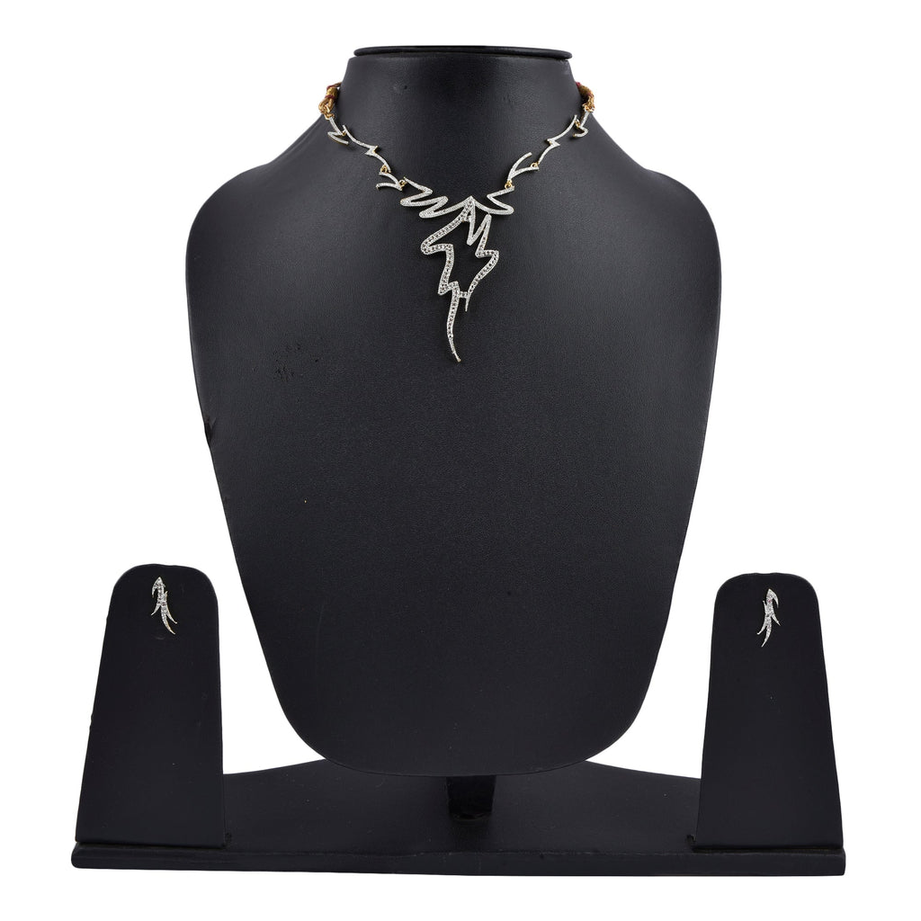 Rhodium-Plated Alloy Assymetric Designer Ad Necklace Set - The Pari