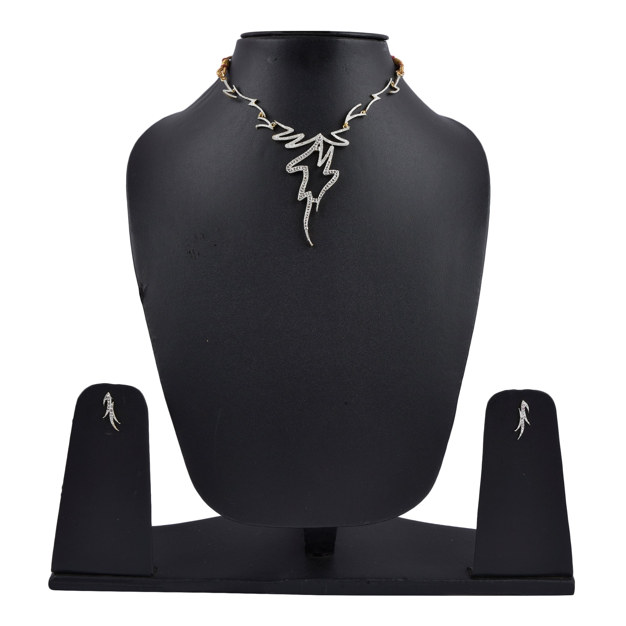Rhodium-Plated Alloy Assymetric Designer Ad Necklace Set - The Pari