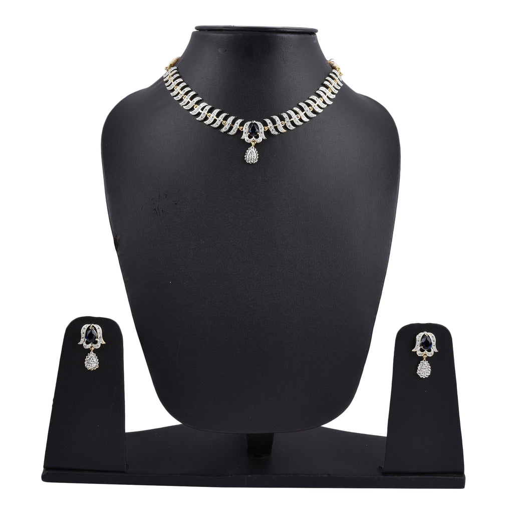 Rhodium-Plated Alloy Nagin Inspired Blue Stone Ad Necklace Set - The Pari