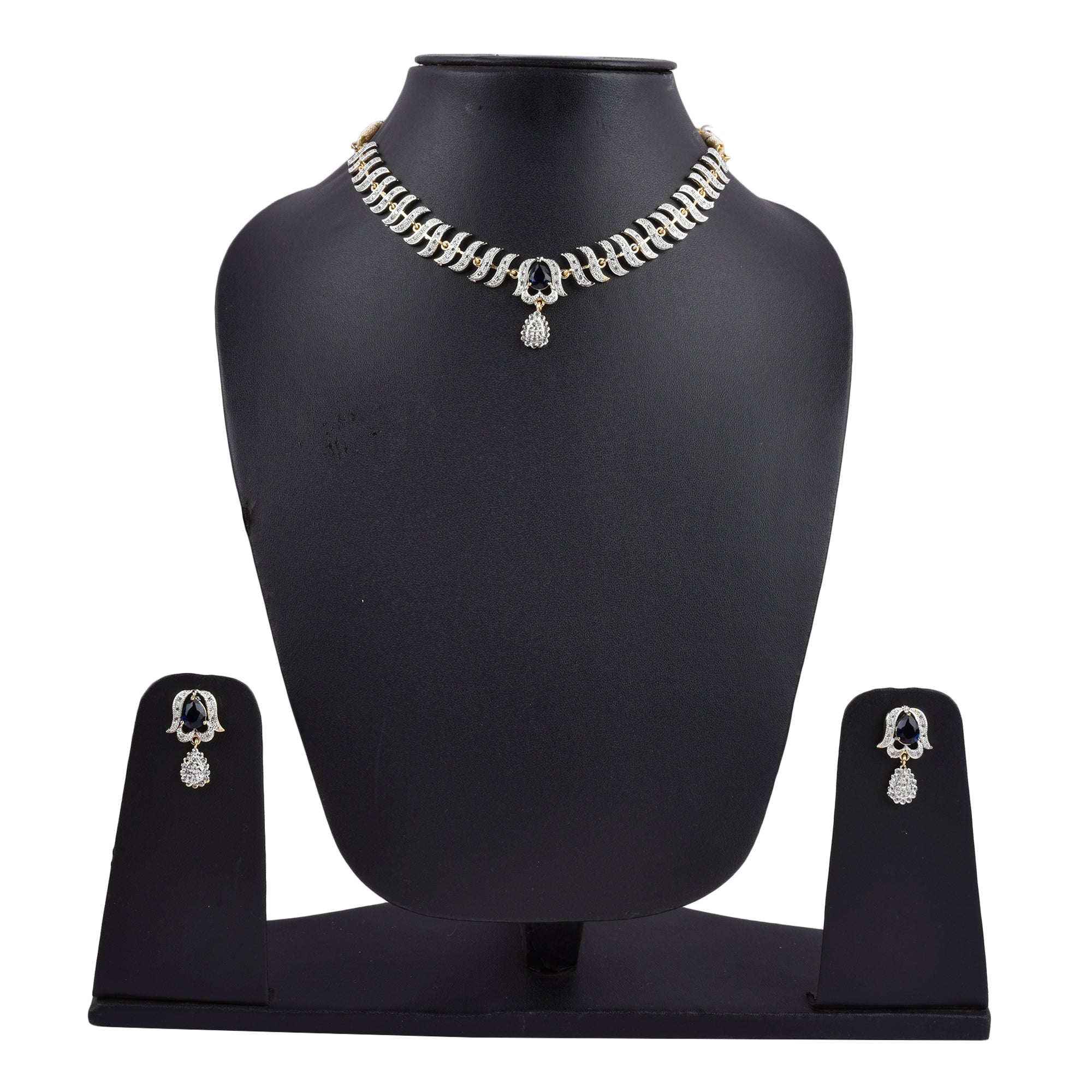Rhodium-Plated Alloy Nagin Inspired Blue Stone Ad Necklace Set - The Pari