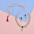 Rhodium-Plated Alloy Nagin Inspired Blue Stone Ad Necklace Set - The Pari