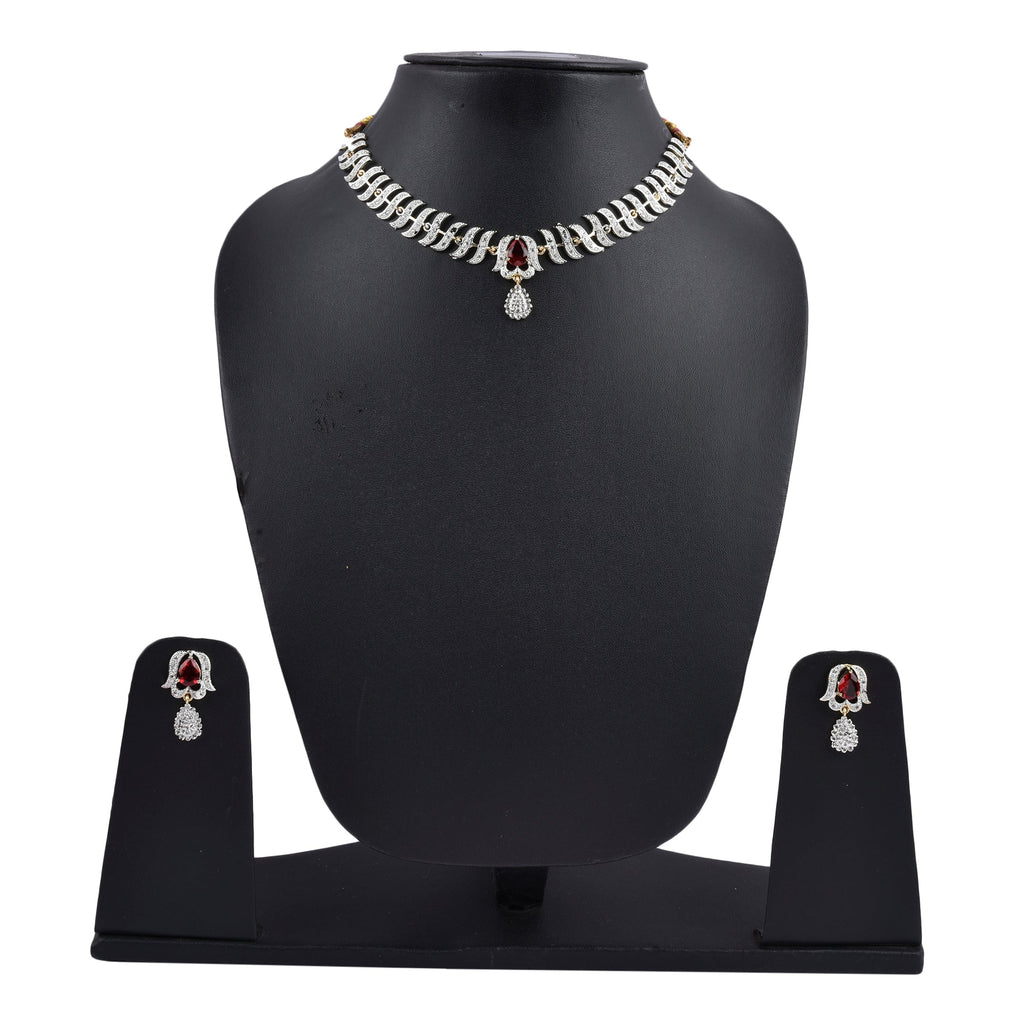 Rhodium-Plated Alloy Nagin Inspired Ruby Stone Ad Necklace Set - The Pari