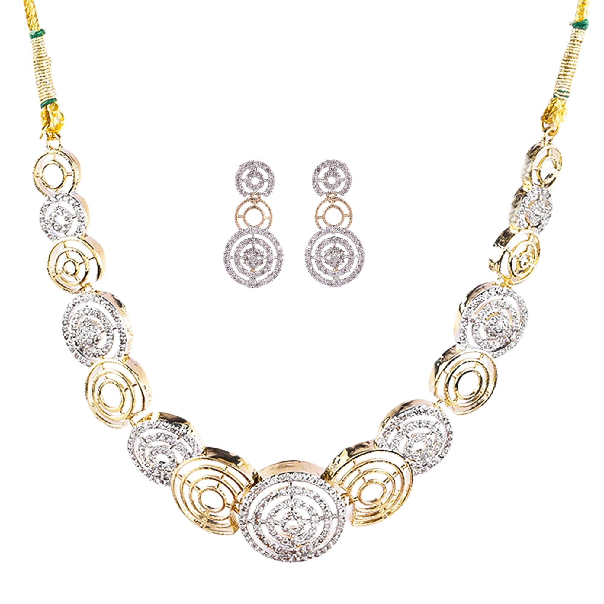 Rhodium-Plated Alloy Dual Tone Ad Neckalce With Earrings - The Pari - Distacart