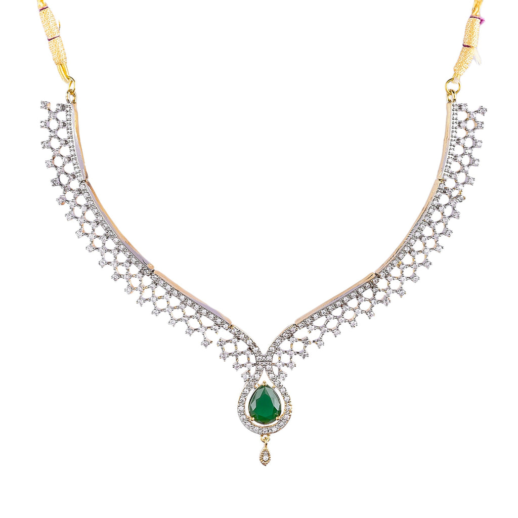 Rhodium-Plated Alloy Green Classy Ad Necklace Set - The Pari