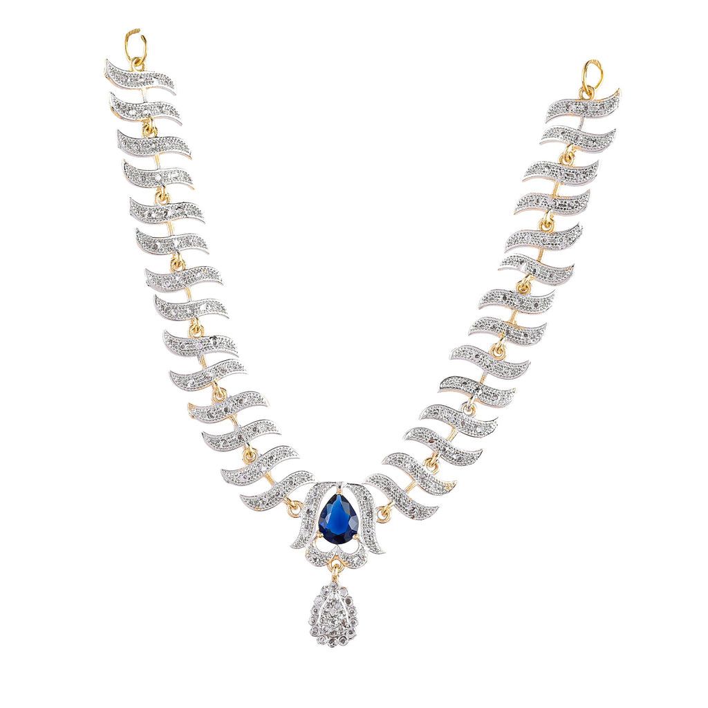 Rhodium-Plated Alloy Nagin Inspired Blue Stone Ad Necklace Set - The Pari