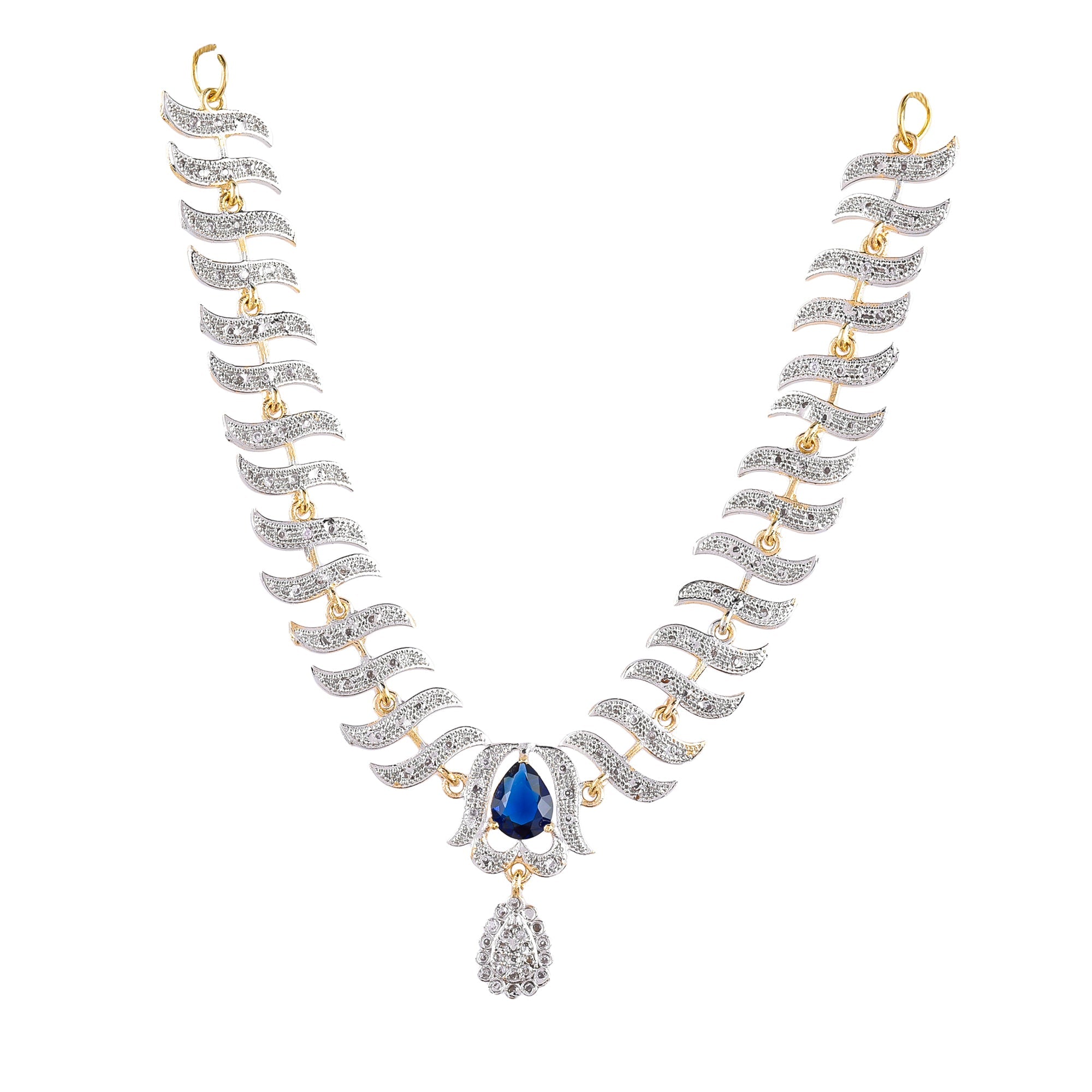 Rhodium-Plated Alloy Nagin Inspired Blue Stone Ad Necklace Set - The Pari