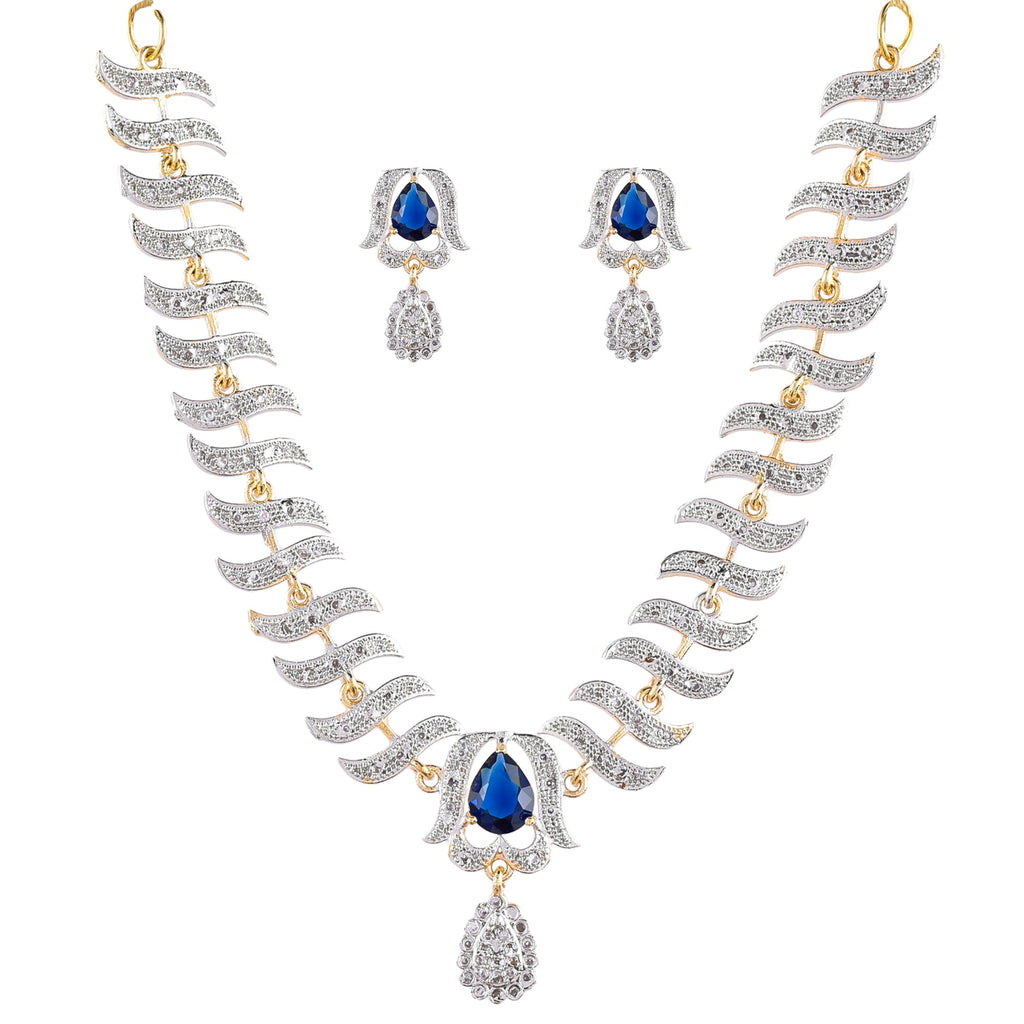 Rhodium-Plated Alloy Nagin Inspired Blue Stone Ad Necklace Set - The Pari