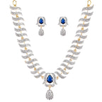 Rhodium-Plated Alloy Nagin Inspired Blue Stone Ad Necklace Set - The Pari