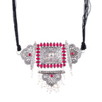 Silver-Plated Alloy Oxidised Tribal Pendant Choker Necklace - The Pari