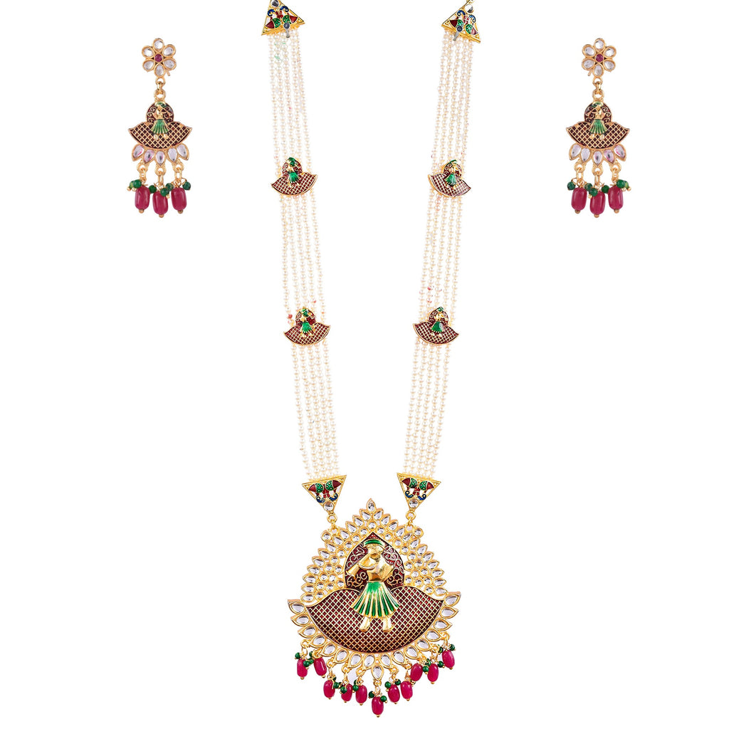 Gold-Polished Alloy Long Pearl Rani Haar With Designer Pendant - The Pari