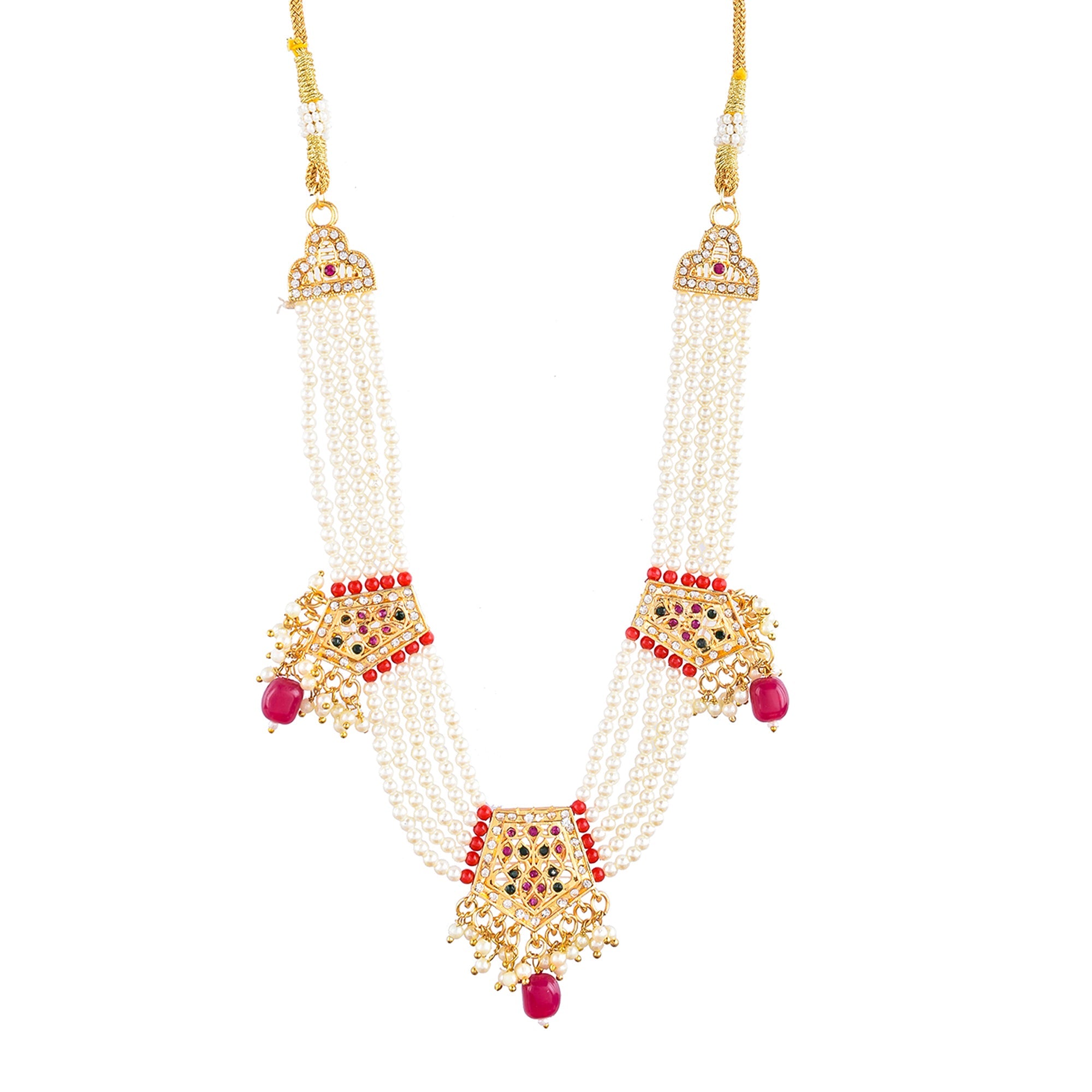 Gold-Polished Alloy Pearl Choker Set With Jadau Kundan Work Motifs - The Pari