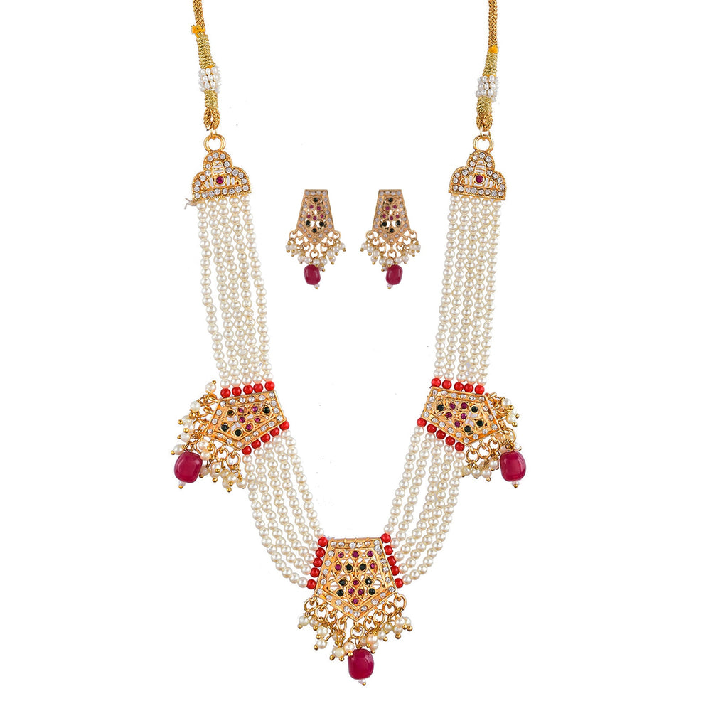 Gold-Polished Alloy Pearl Choker Set With Jadau Kundan Work Motifs - The Pari