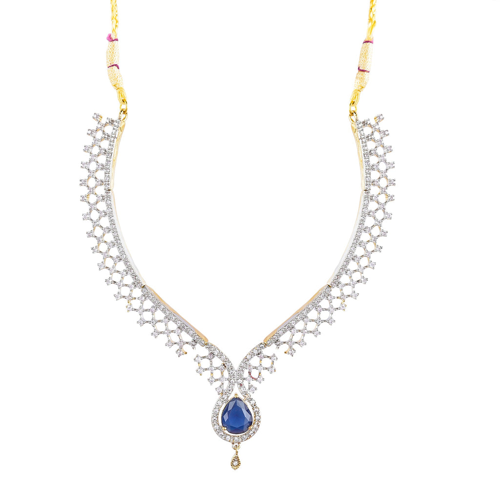 Rhodium-Plated Alloy Blue Classy Ad Necklace Set - The Pari