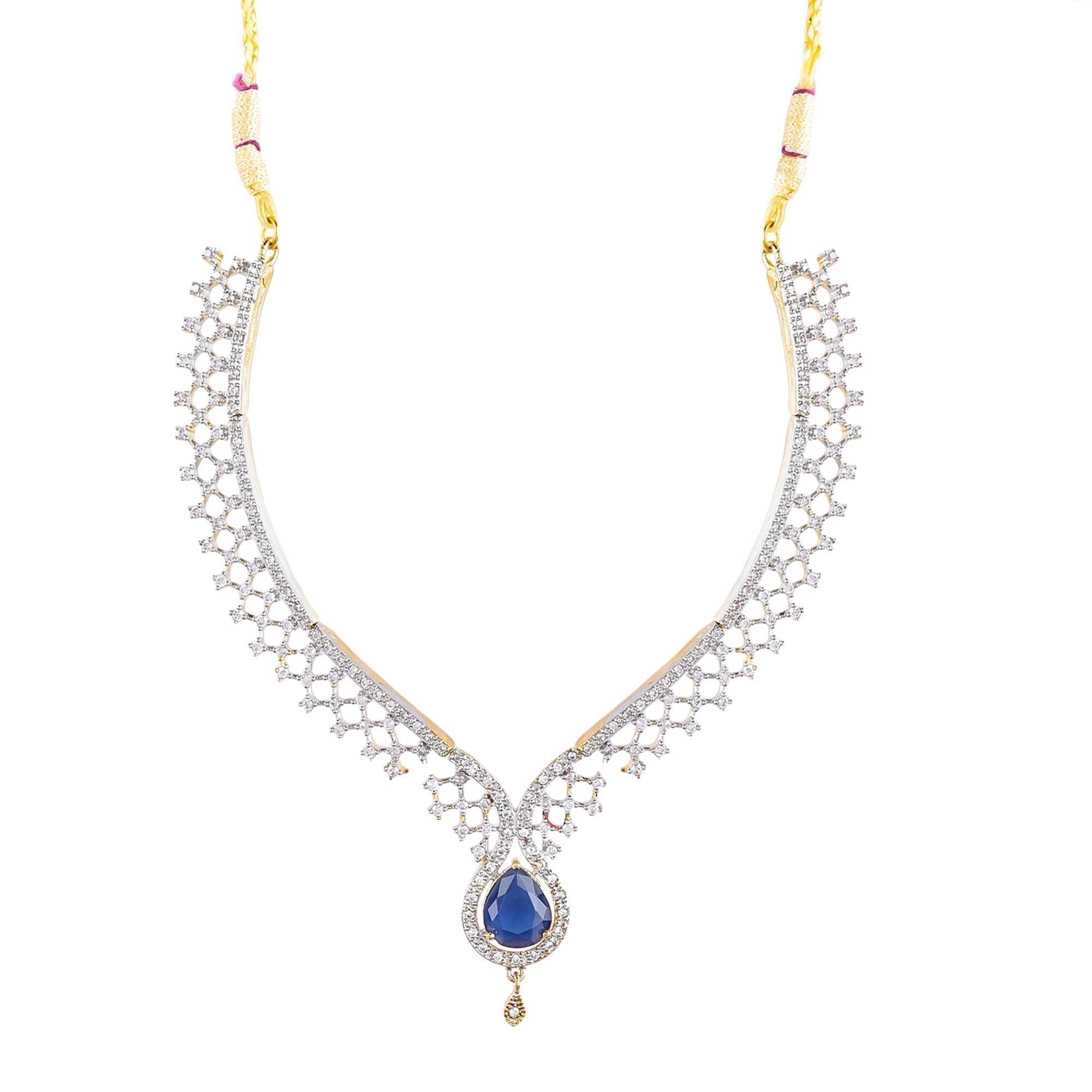 Rhodium-Plated Alloy Blue Classy Ad Necklace Set - The Pari