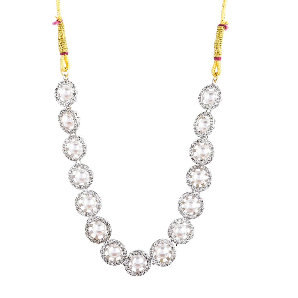 Rhodium-Plated Alloy Silver Ad Necklace With Pearls - The Pari