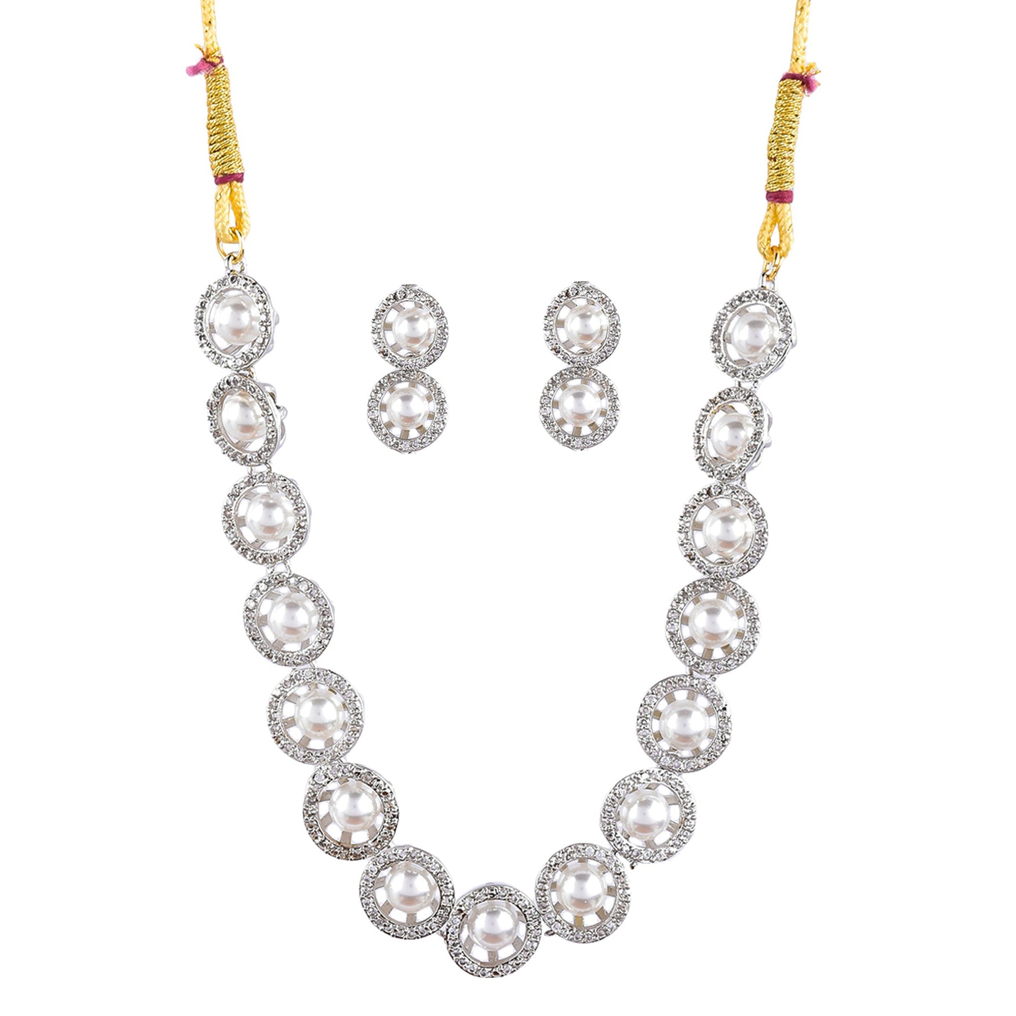 Rhodium-Plated Alloy Silver Ad Necklace With Pearls - The Pari