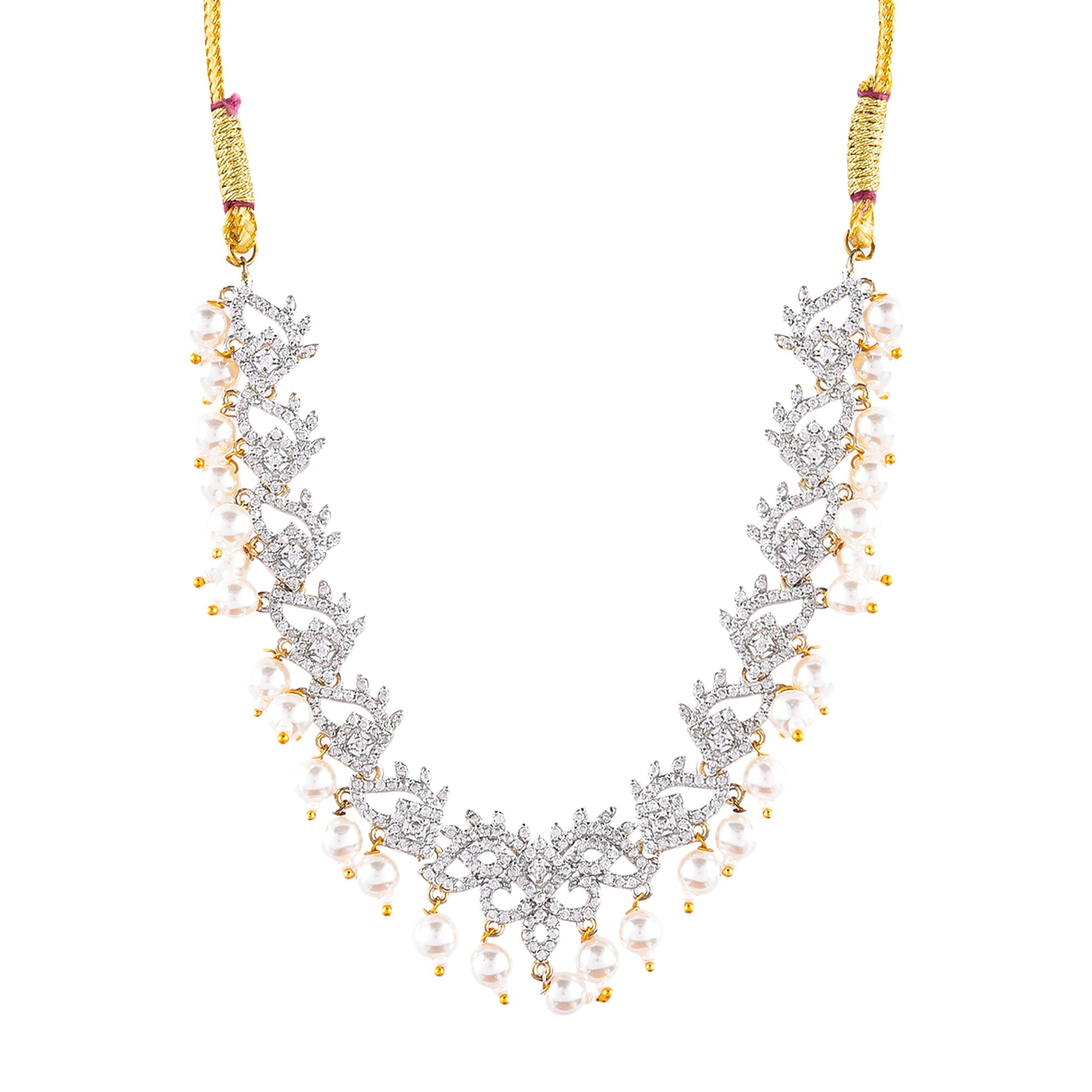 Rhodium-Plated Alloy Pearl Hanging Designer Choker Necklace - The Pari