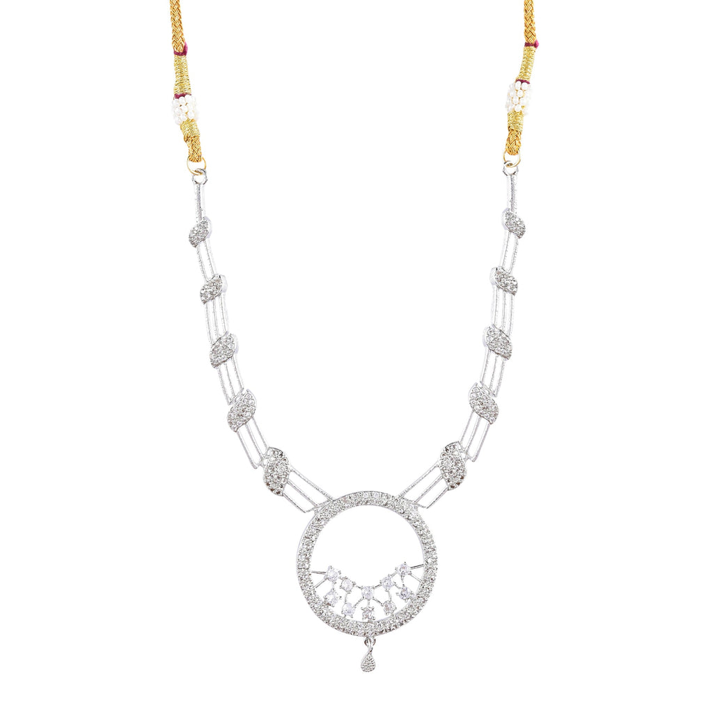 Rhodium-Plated Alloy Round Motif Ad Necklace Set - The Pari