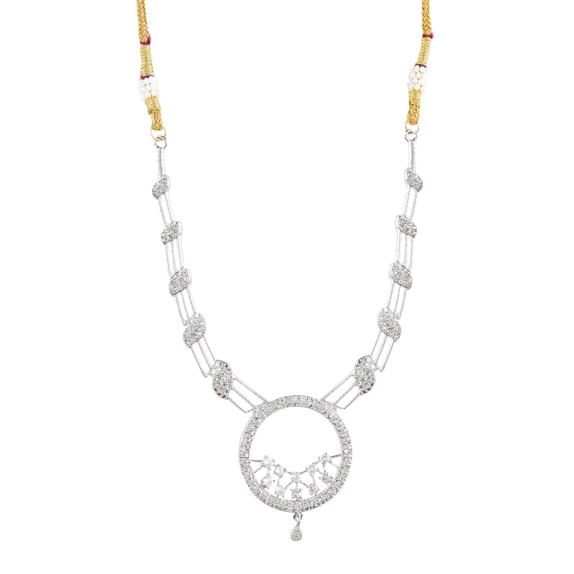 Rhodium-Plated Alloy Round Motif Ad Necklace Set - The Pari