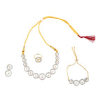 Rhodium-Plated Alloy American Diamond Circle Style Necklace With Earring Ring And Bracelet Set - The Pari - Distacart