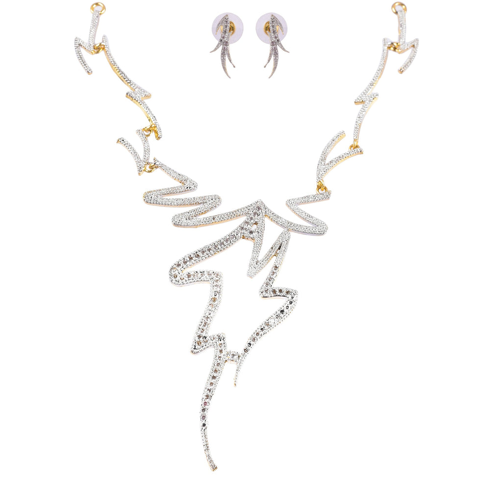 Rhodium-Plated Alloy Assymetric Designer Ad Necklace Set - The Pari