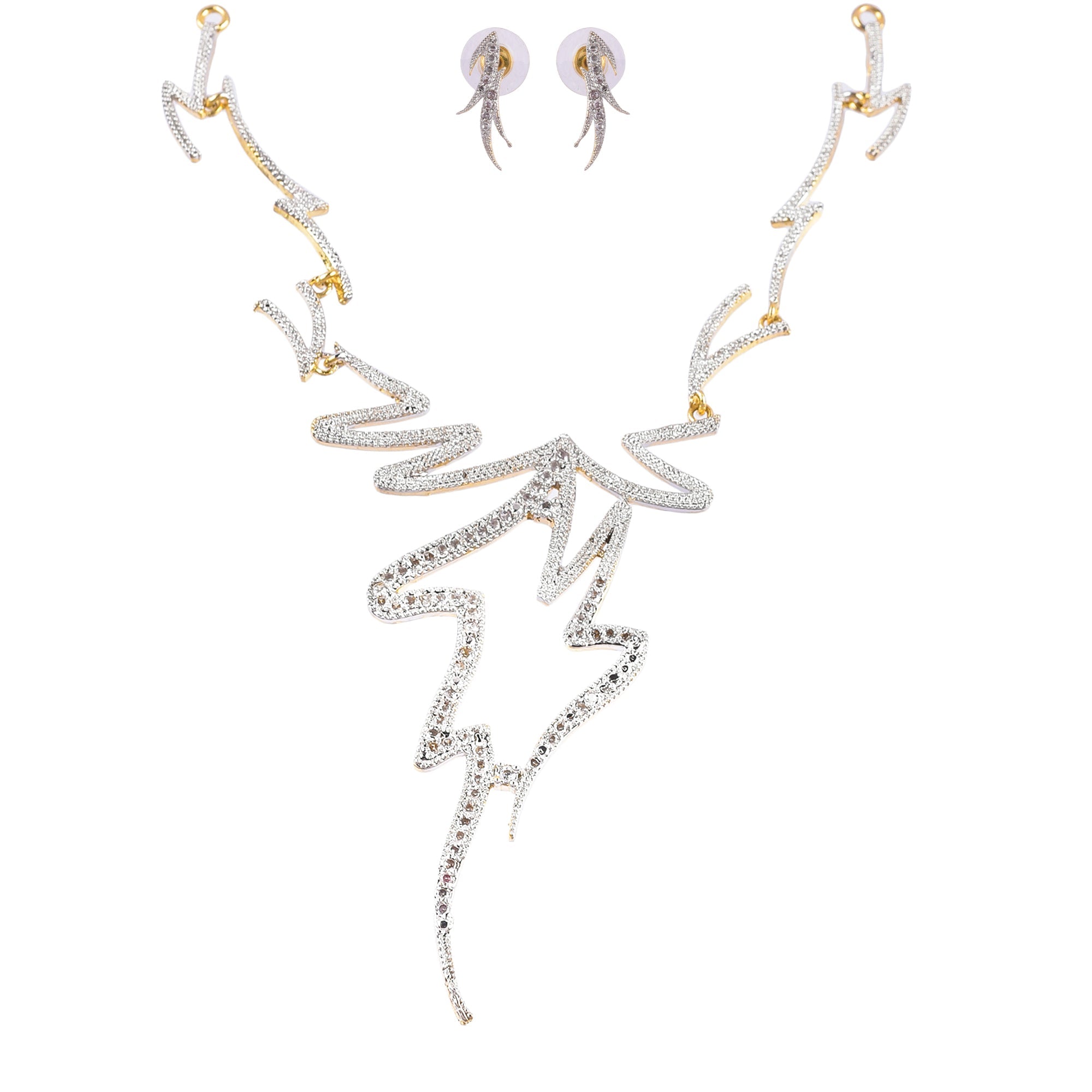 Rhodium-Plated Alloy Assymetric Designer Ad Necklace Set - The Pari