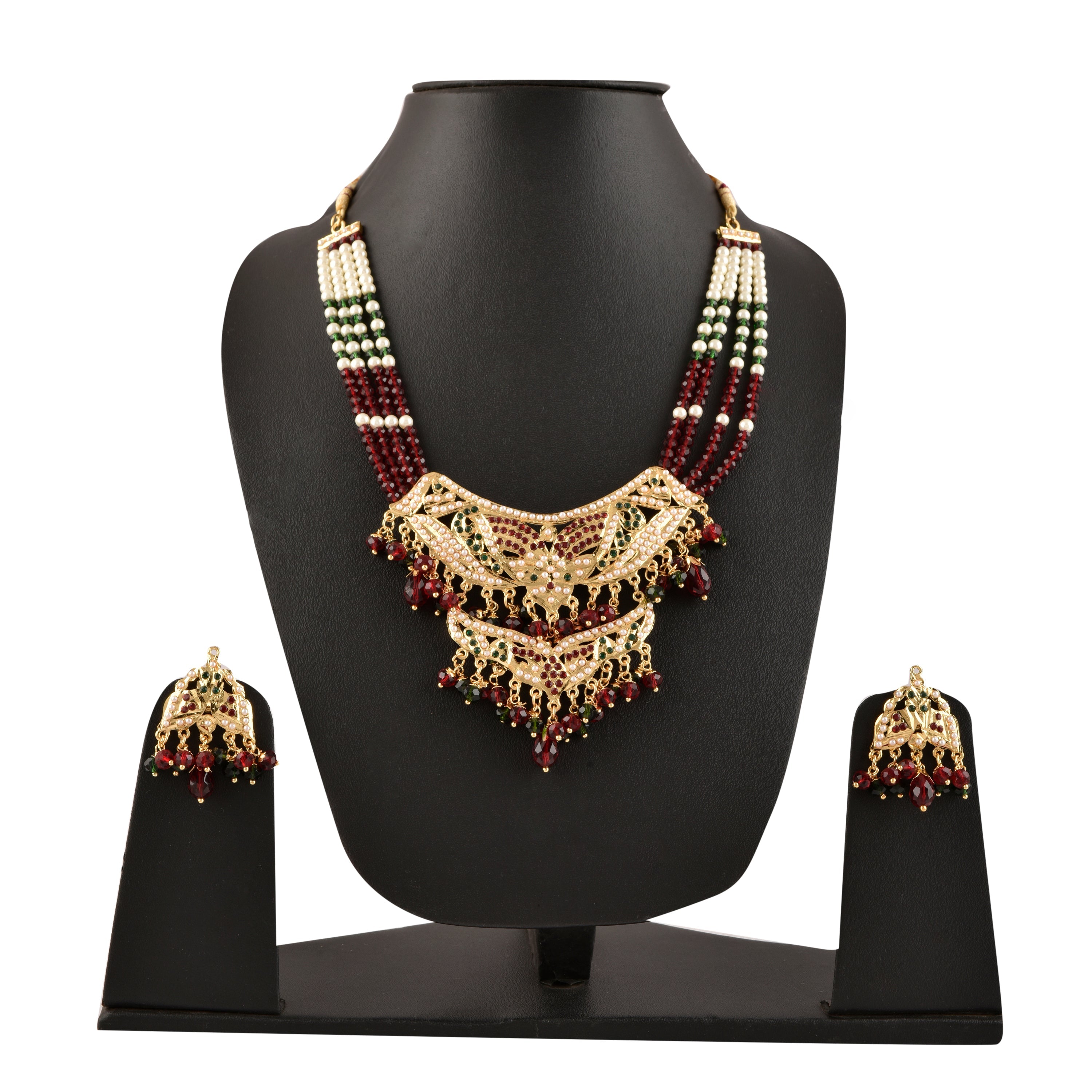 Gold-Polished Alloy Jadau Worktraditional Ethnic Beaded Necklace Set - The Pari